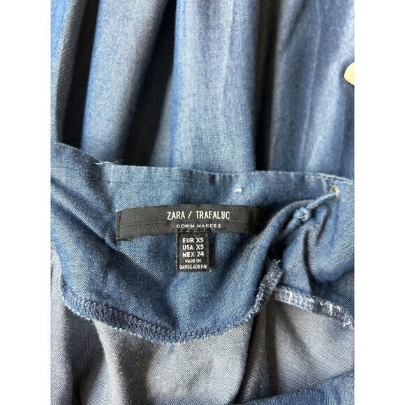 Zara Trafaluc Denim Makers Navy V-neck Raw Hem Maxi Dress Size X-Small - Picture 10 of 10
